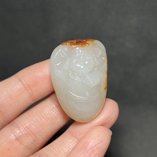 新疆和田玉籽料财神吊坠苏工精品男女款 玉器挂件玉佩玉坠把件