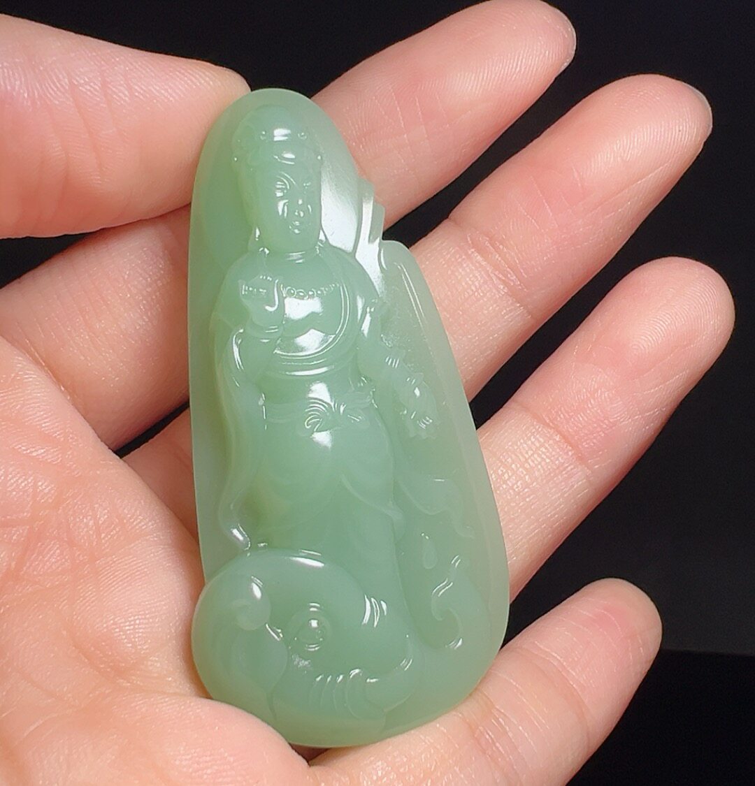 和田玉碧玉籽料观音 普贤菩萨吊坠苏工精品男女款玉器挂件