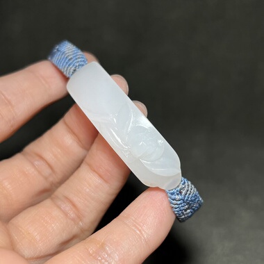 新疆和田玉白玉籽料莲花手牌苏工精品男女款玉器挂件玉佩手链手串