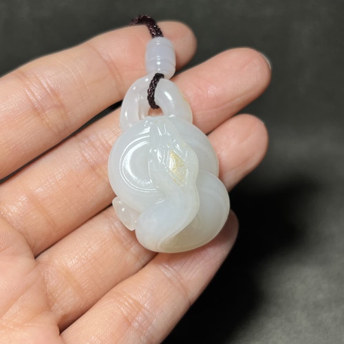 新疆和田玉白玉籽料灵蛇献瑞苏工精品男女款挂件玉坠玉佩挂坠