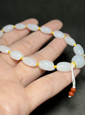 新疆和田玉白玉籽料大米珠子手串苏工精品男女款玉器手链手串富足