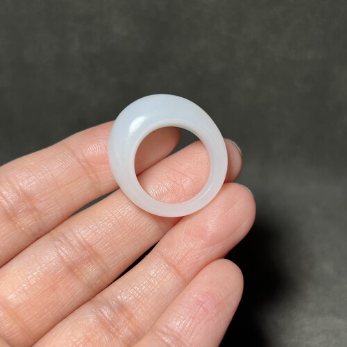 新疆和田玉白玉籽料面包戒17mm戒指苏工精品男女款玉器指环