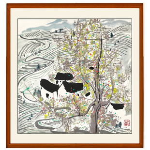 吴冠中装饰画国画山水画真迹版画梯田客厅挂画抽象字画复制画卷轴