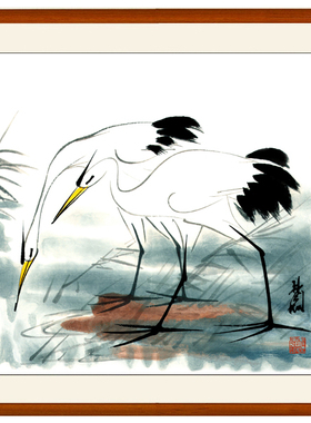林风眠装饰画国画新中式花鸟画客厅挂画名家字画书画双鹤卷轴装裱