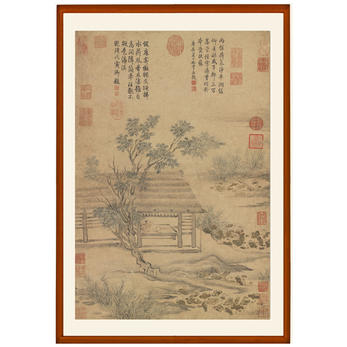 山水画马和之荷亭纳爽图客厅挂画装饰画非纯手绘国画字画卷轴定制图片