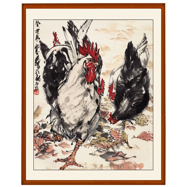 黄胄国画花鸟画雄鸡大吉大利图大公鸡字画客厅卧室装饰画挂画卷轴