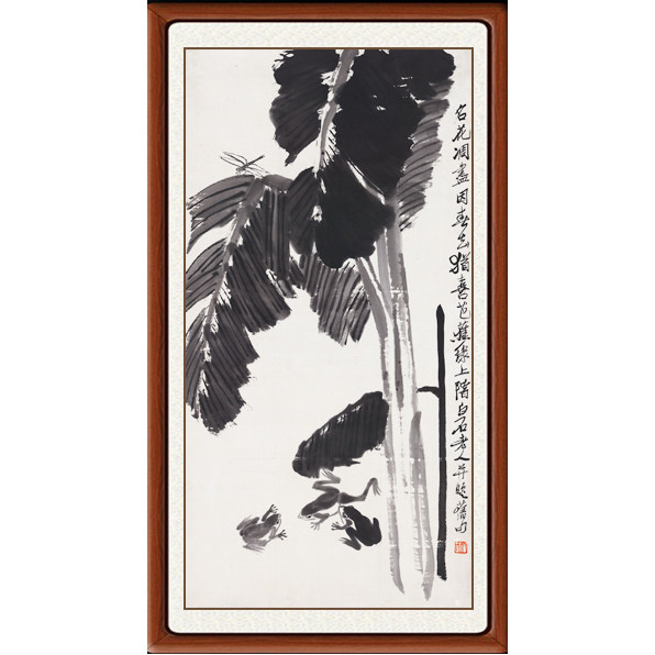 装饰画国画真迹客厅新中式花鸟画挂画卧室仿齐白石芭蕉青蛙赠装裱