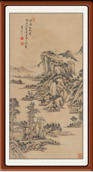 装饰画国画非手绘客厅竖版仿古挂画卧室王原祁仿大痴山水图赠装裱