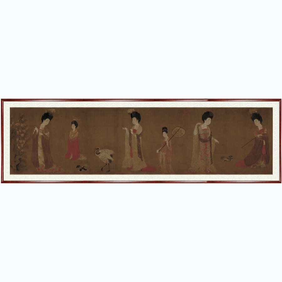 字画人物画客厅横幅挂画古代古典卧室画床头周昉簪花仕女图赠装裱