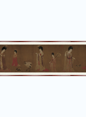 字画人物画客厅横幅挂画古代古典卧室画床头周昉簪花仕女图赠装裱