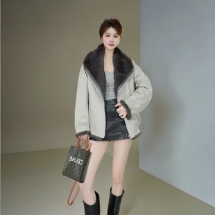 2025新款 百搭顯瘦皮草外套派克服 年輕時尚 兔毛領皮草外套女短款