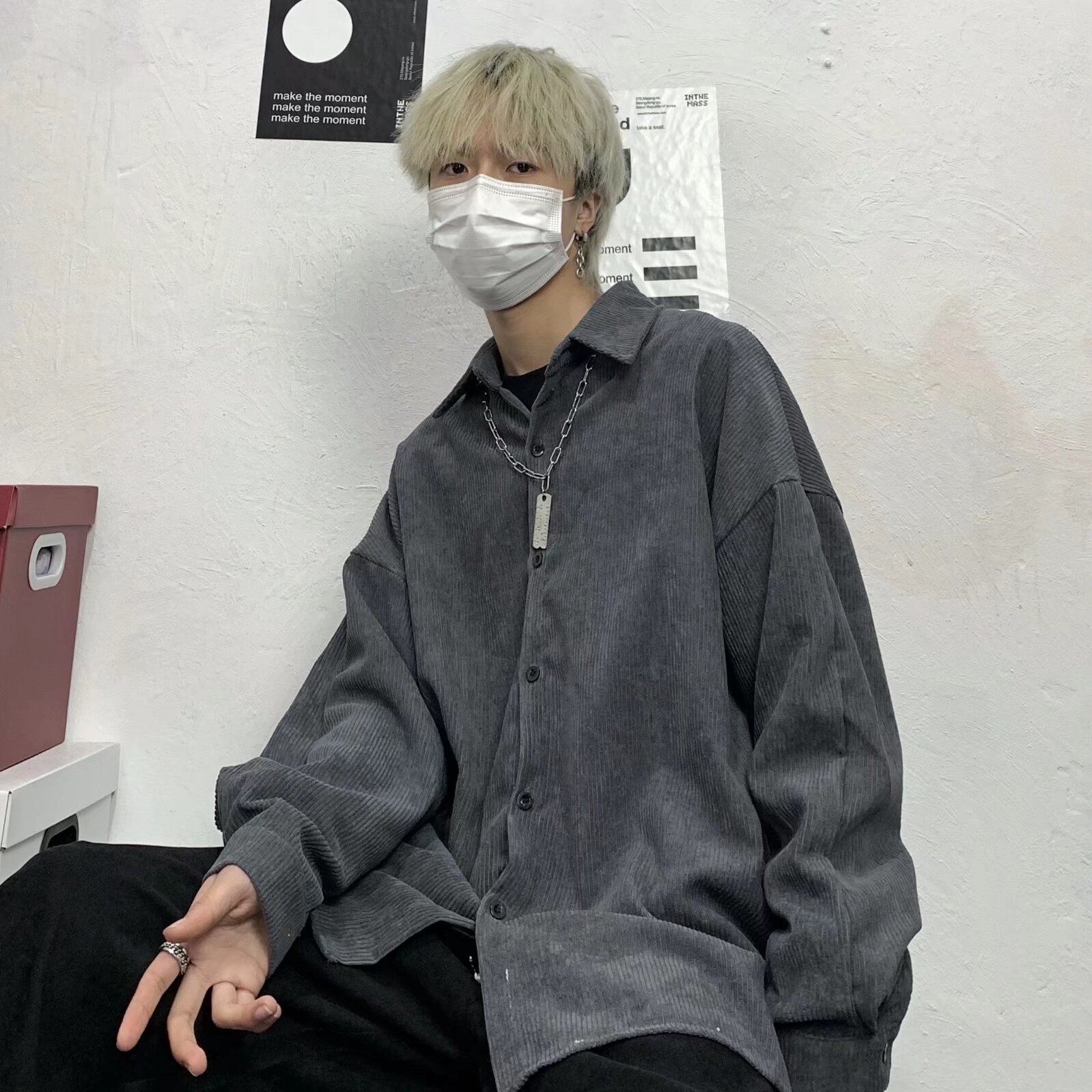 2025新款休闲美式灯芯绒衬衫复古宽松纯色衬衣长袖高街潮牌男女款