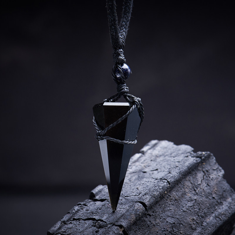 灵摆周边 黑曜石几何锥形体吊坠项链男女款长款可调节礼物lll-t
