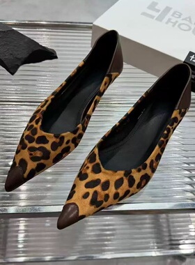 浅口秋季法式尖头黑色女鞋女士时尚春夏细跟单鞋拼接ALXZ10