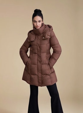 长款冬季磁吸扣拼色连帽服修身连帽秋冬25137