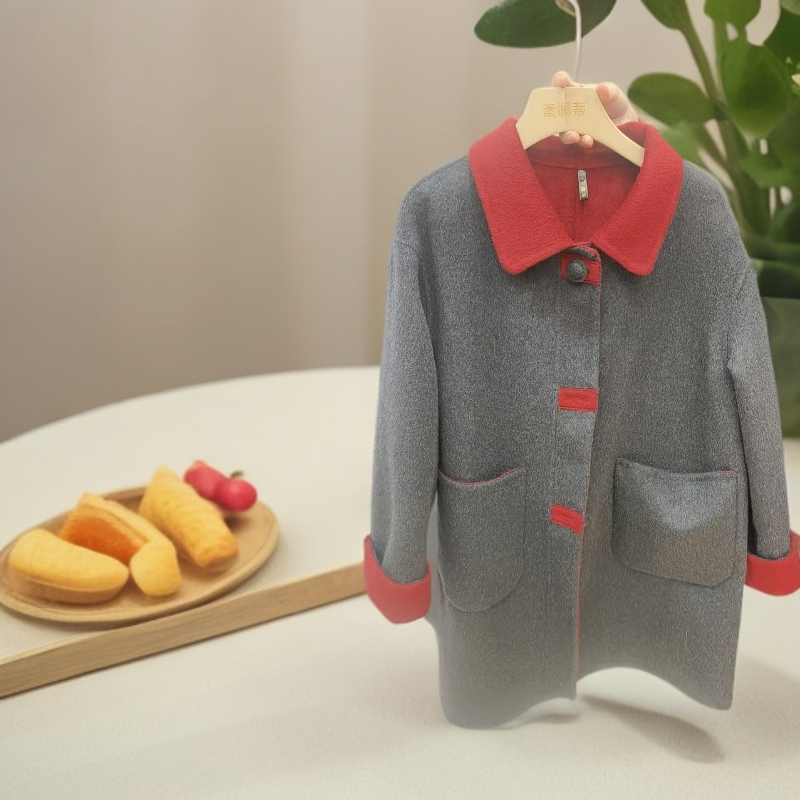 冬款女时尚中长款方领直下摆毛呢外套呢大衣秋冬长款GD68023