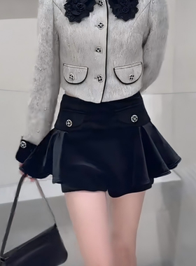 2025秋冬新款复古宫廷风荷叶边a字高腰丝绒半裙短裙裤GBMQ68258