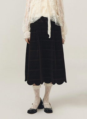 拉拉家2025冬季新款美拉德宫廷风蝴蝶结立体丝绒长半裙GZJ68250