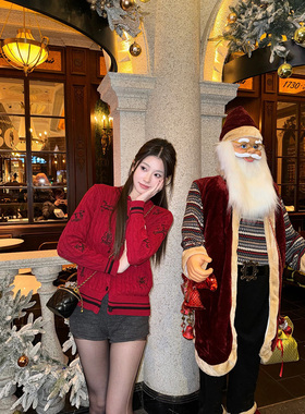 新春红色战袍复古刺绣毛衣针织开衫外搭秋冬氛围感女GPH68284