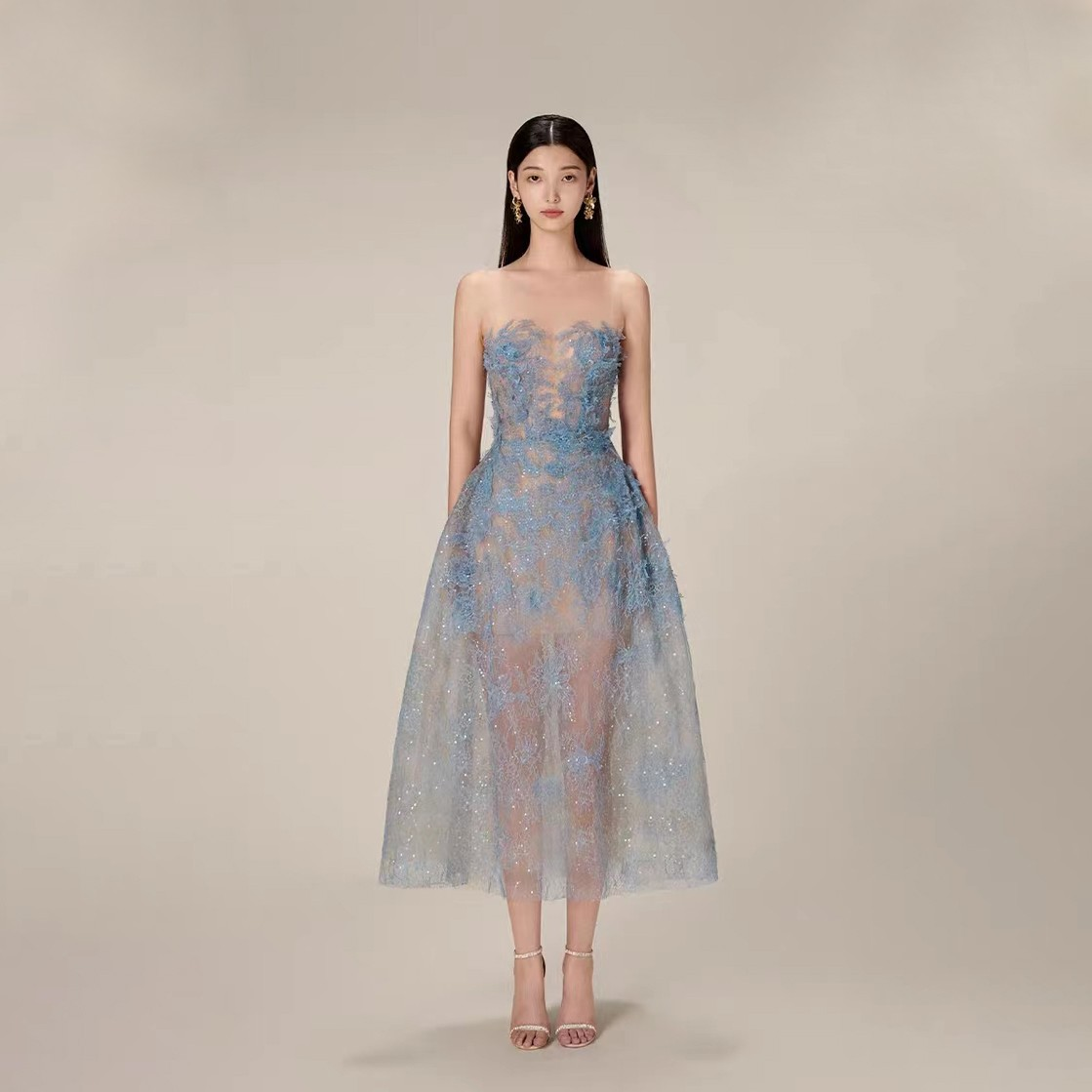 越南小众设计师高级名媛蕾丝亮片收腰礼服裙连衣女裙GXBHES30183