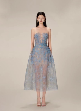 越南小众设计师高级名媛蕾丝亮片收腰礼服裙连衣女裙GXBHES30183