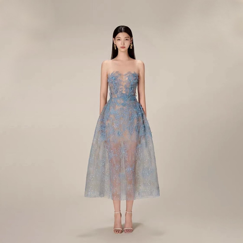 越南小众设计师高级名媛蕾丝亮片收腰礼服裙连衣女裙GXBHES30183