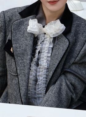 拉拉家2025秋季新款摩登风毛呢千金风撞色西装外套上衣女GZJ68218