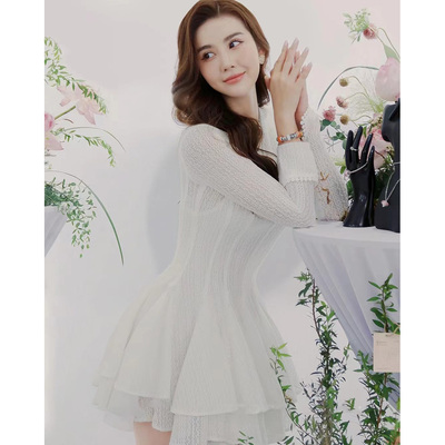 越南小众设计师秋季法式名媛通勤收腰修身长袖连衣裙GSEN68064