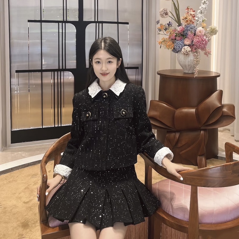 拉拉家2025秋冬新款复古钉珠华丽珠片装饰短款A型外套GZJ68245