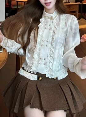 拉拉家秋冬老钱风千金风立领显瘦修身打底长袖衬衫上衣GZJ68070