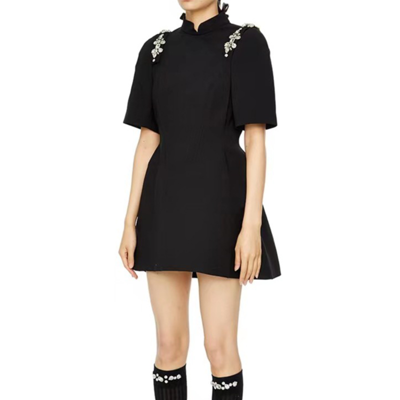 复古手工缝钻钉珠收腰休闲小个子女装改良旗袍连衣裙LAYB002