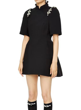 复古手工缝钻钉珠收腰休闲小个子女装改良旗袍连衣裙LAYB002