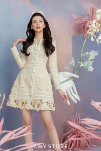 越南小众花仙子系列重工立体花朵珍珠名媛气质连衣裙GWL20230218