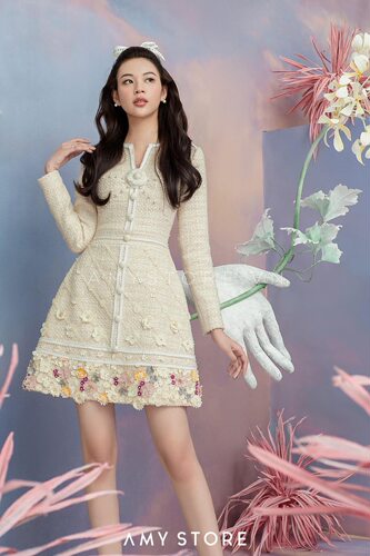 越南小众花仙子系列重工立体花朵珍珠名媛气质连衣裙GWL20230218