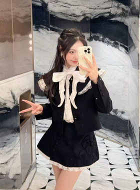 拉家2026早春新款洛可可翻领短外套/蝴蝶结花边半裙套装GZJ68287
