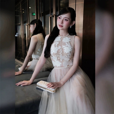 越南小众设计师千金名媛仙气温柔网格镂空百褶套装裙GSEN5564