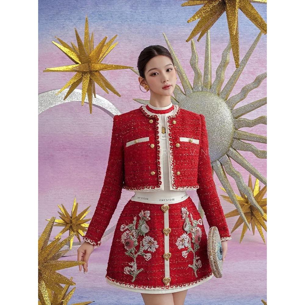 越南小众设计师新年红高级感气质外套/半裙/上衣套装GSEN5342