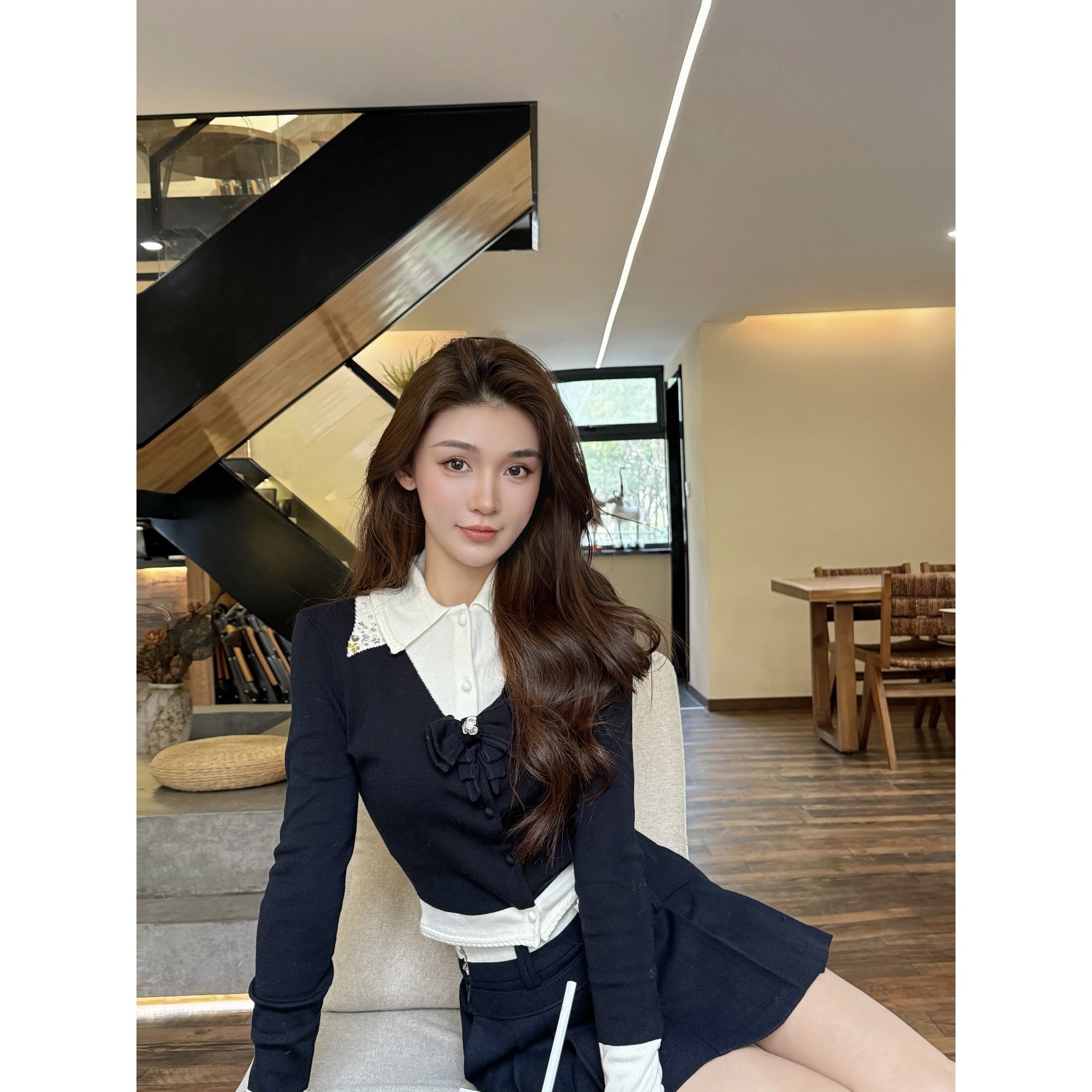 【王子璇同款】拉家冬季新款撞色拼接针织上衣女GFC251107