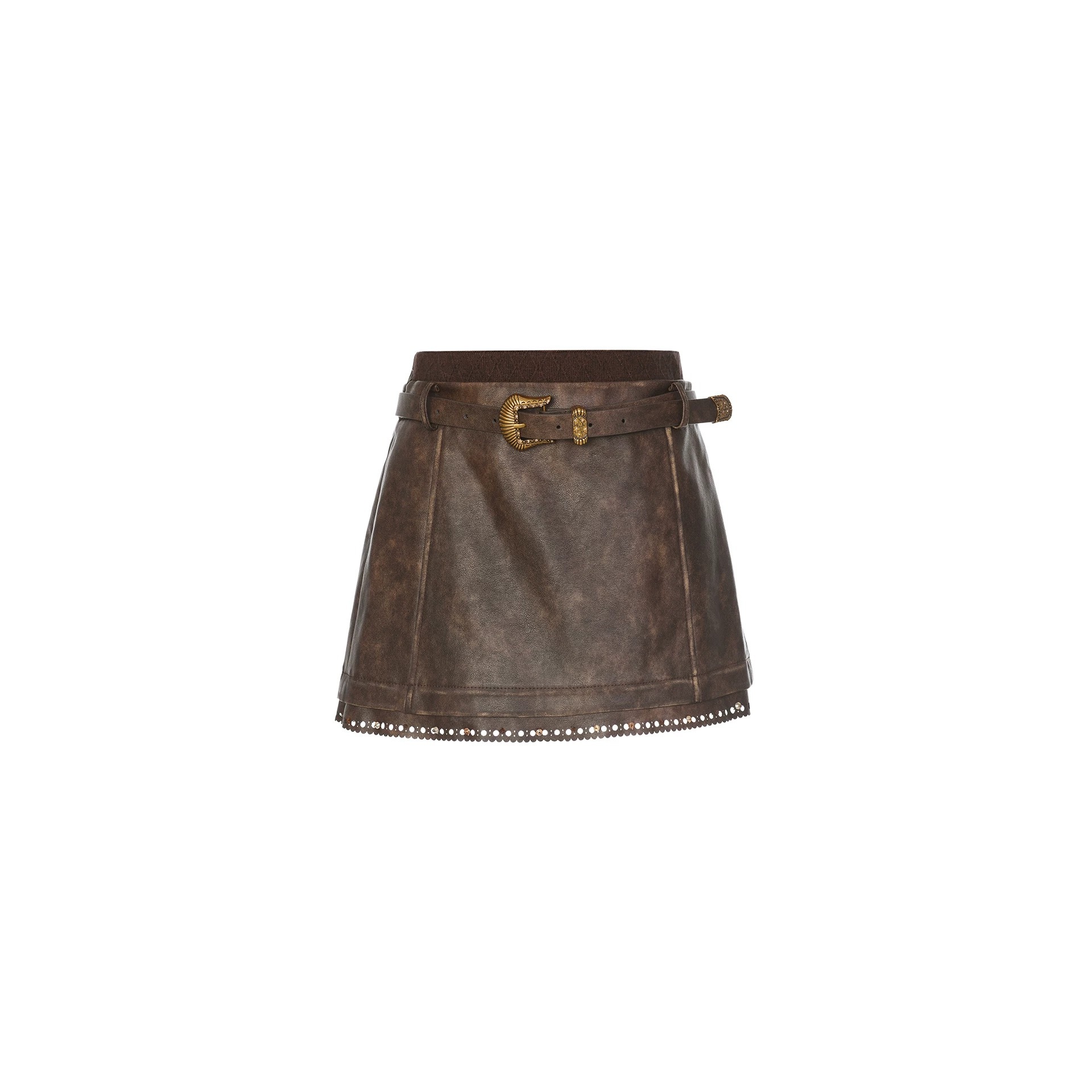 【卢昱晓同款】拉家25冬季新款针梭织拼接腰头半身裙皮裙GZJ68242