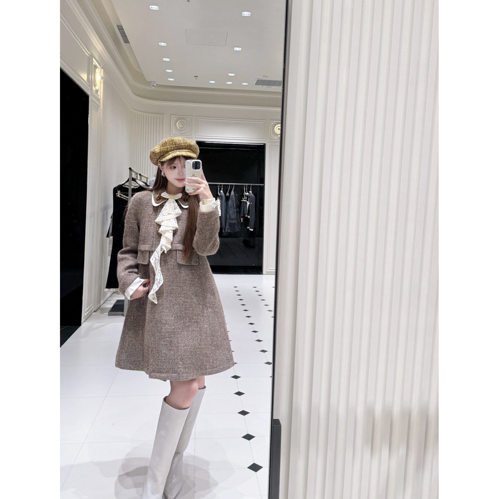 拉拉家2025冬季双排扣老钱风毛呢小香中长款大衣外套女GFC250104