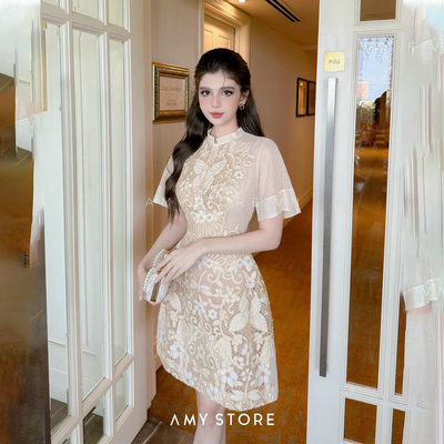 越南小众设计蕾丝刺绣连衣裙
