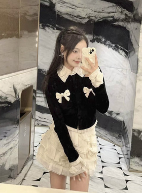 拉拉家2025冬季新款洛可可复古蝴蝶结立体花装饰短外套GZJ68247