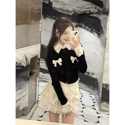 拉拉家2025冬季新款洛可可复古蝴蝶结立体花装饰短外套GZJ68247