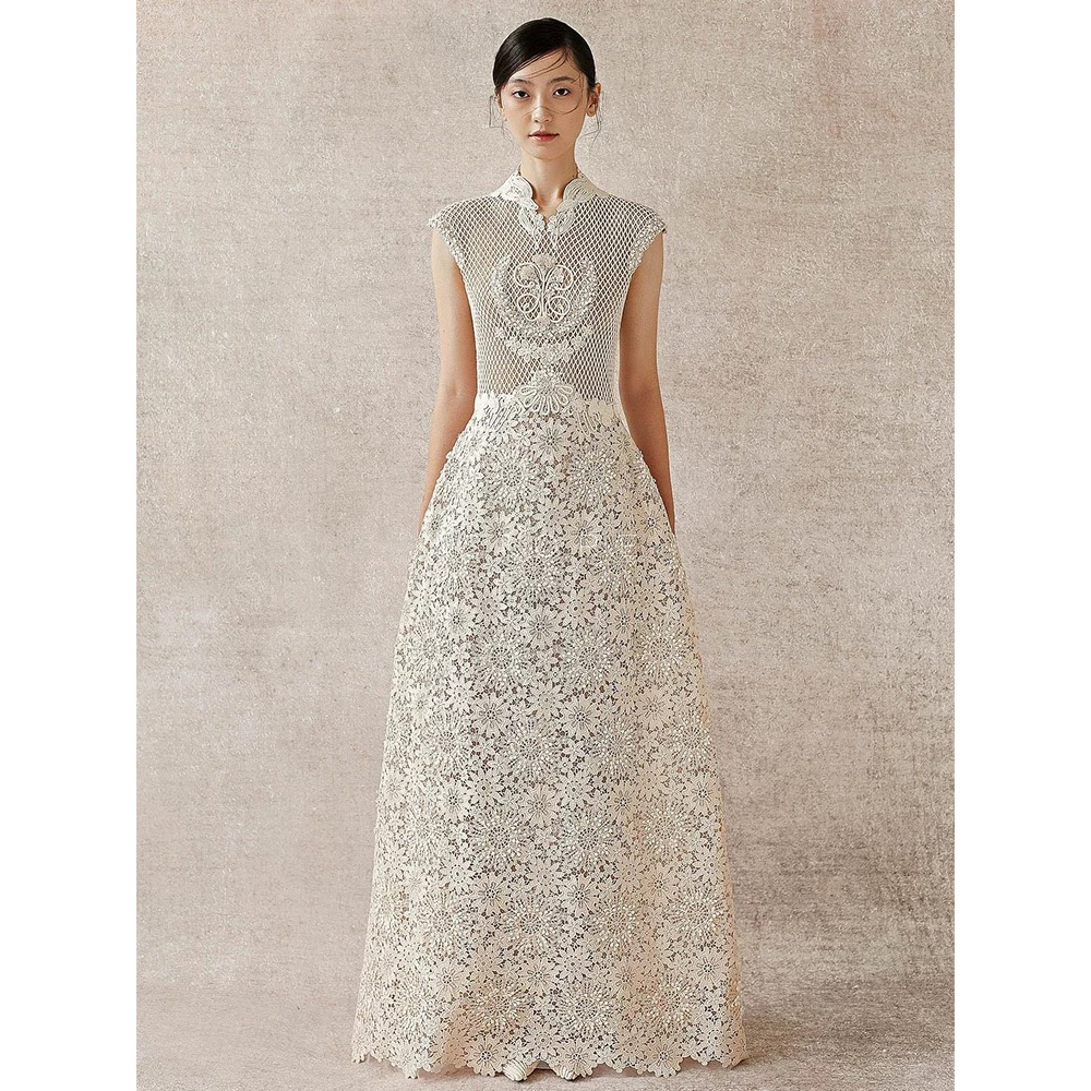 越南小众设计师高级时髦立体花镂空蕾丝无袖收腰连衣裙GSEN6012