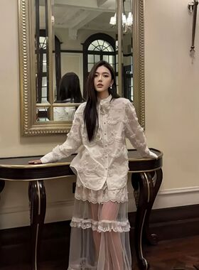 拉拉家25夏季新款法式白色之恋蕾丝花边芭蕾风仙女长半裙GZJ68139