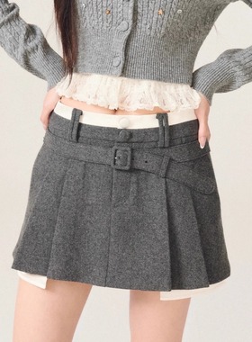 拉拉家2025冬季新款时尚学院千金风双腰头半裙短裙女GZJ68251