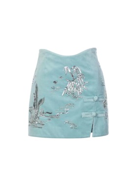 拉拉家冬季青花雅韵新中式改良重工珠片刺绣长半裙/短裙GZJ68093