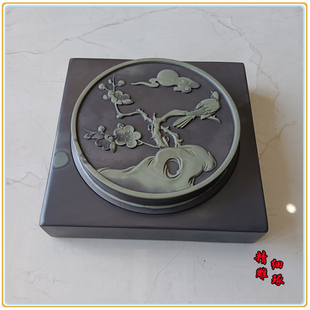 易水砚台玉带石鸟语花香天然原石文房四宝名家老坑精雕纯手工雕刻