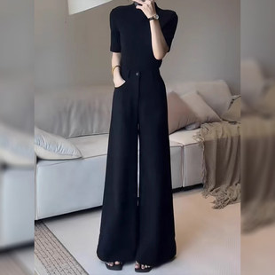 黑色高级阔腿西装裤女秋冬新款大尺码宽松显瘦高腰垂感不贴腿微喇