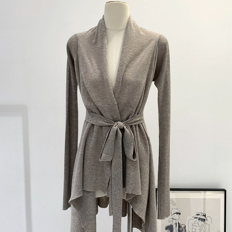 纸片人高知老钱风穿搭不规则慵懒针织开衫外套女秋冬季中长款上衣